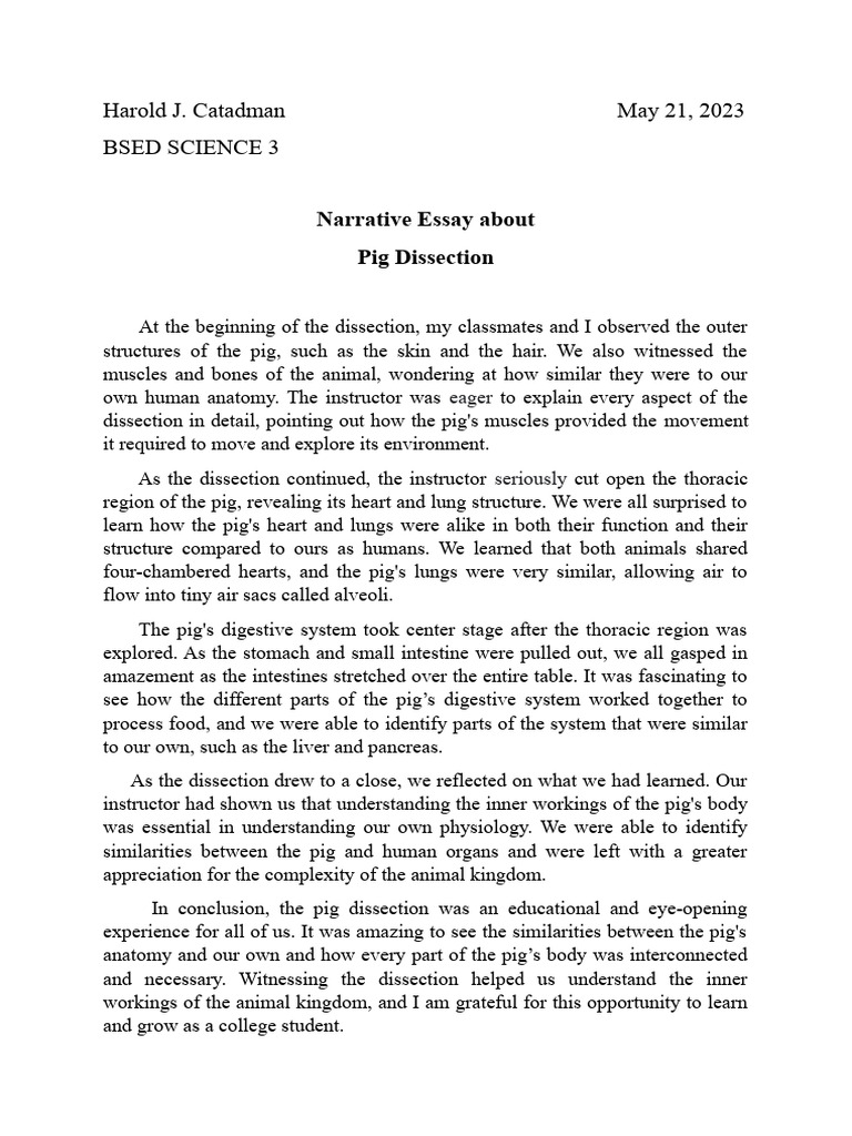 Narrative Essay Sa Anatomy | PDF