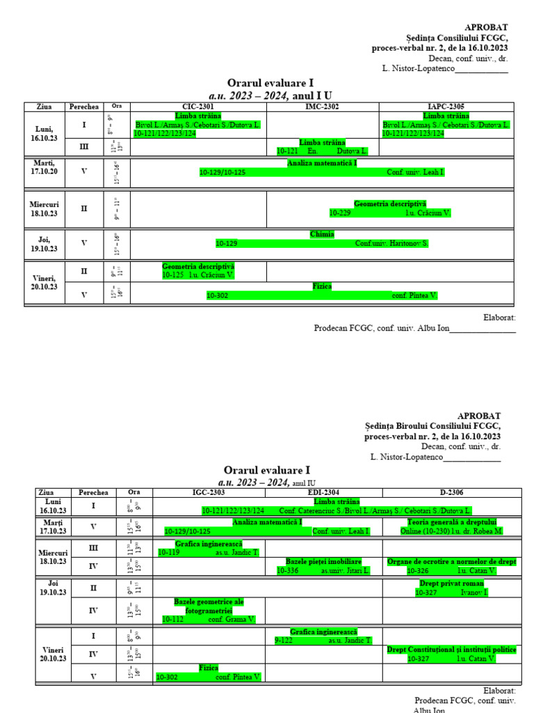 Orar Evaluare I FCGC Zi 2023 S T. | PDF