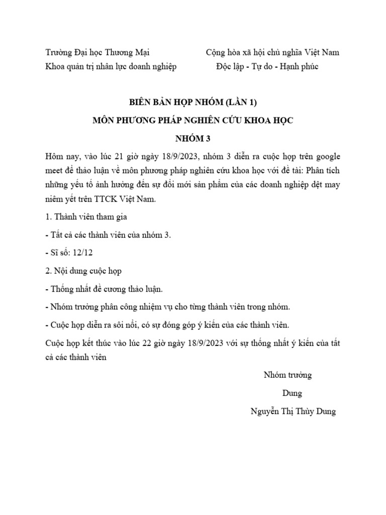 Biên bản họp nhóm | PDF