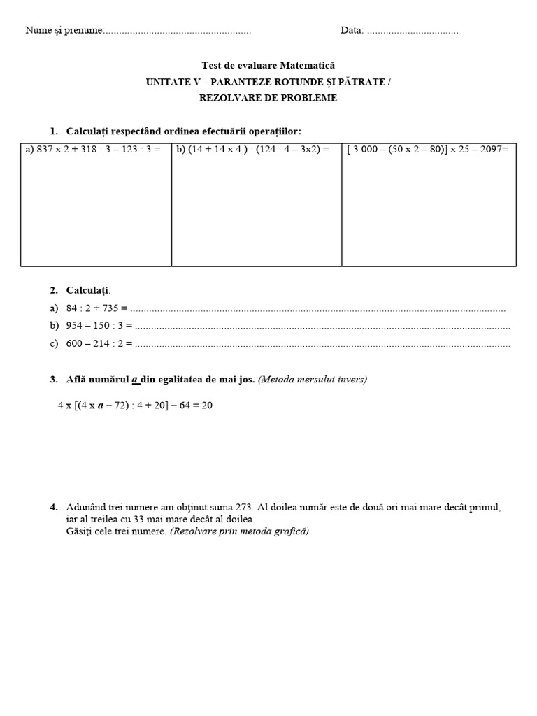 Test Matematica Unitate 5 + Barem | PDF