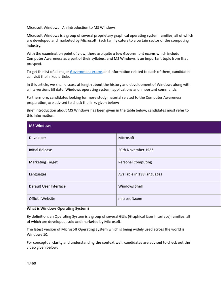 MS Windows Overview for Exams | PDF | Microsoft Windows | Cloud Computing