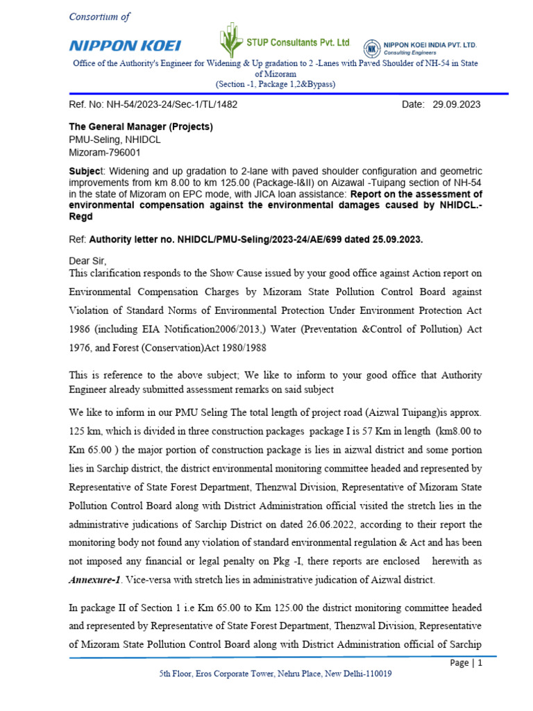 NH-54 Widening Project Environmental Report | PDF | Environmental ...