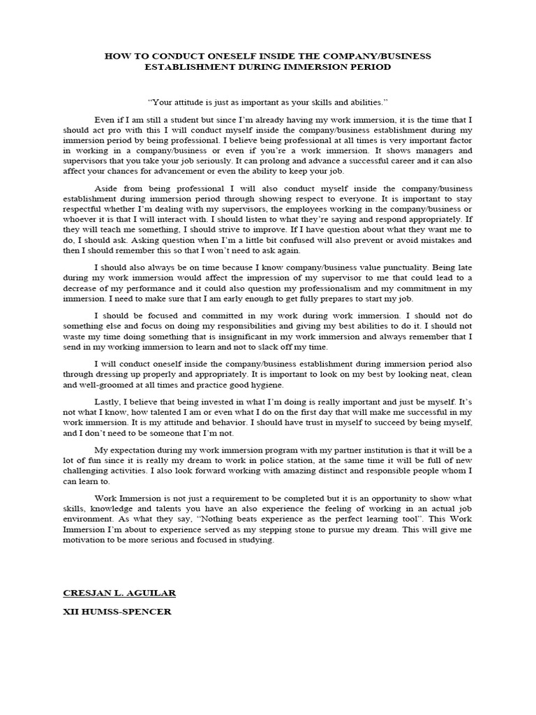 How To Conduct Oneself Inside The Company PDF Cognitive Science