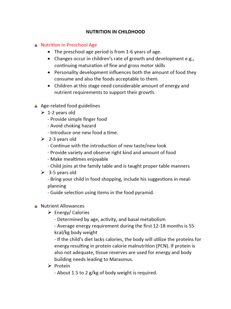 Nutrition in Childhood PDF Food Energy Nutrition