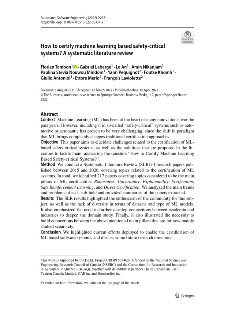 How To Certify Machine Learning Based SafetyCritical Systems PDF Machine Learning Formal