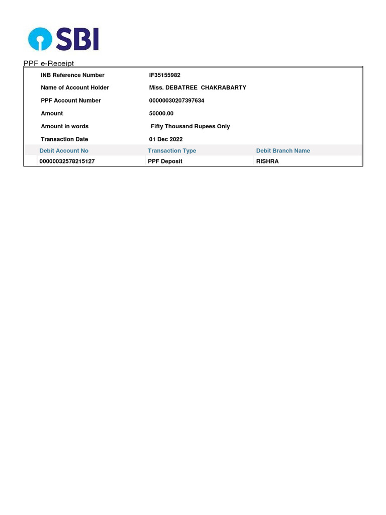 Ppf E Receipt Debit Account No Transaction Type Debit Branch Name Pdf
