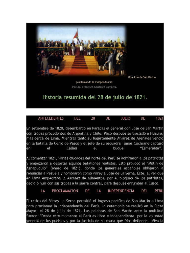 Don José de San Martín Proclamando La Independencia | PDF