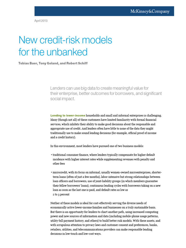 New Credit Risk Models For The Unbanked-Mckinsey | PDF | Loans ...