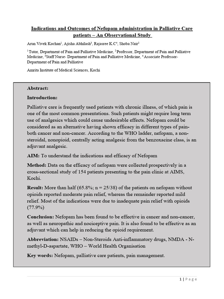 Nefopam in Palliative Pain Management | PDF | Analgesic | Opioid