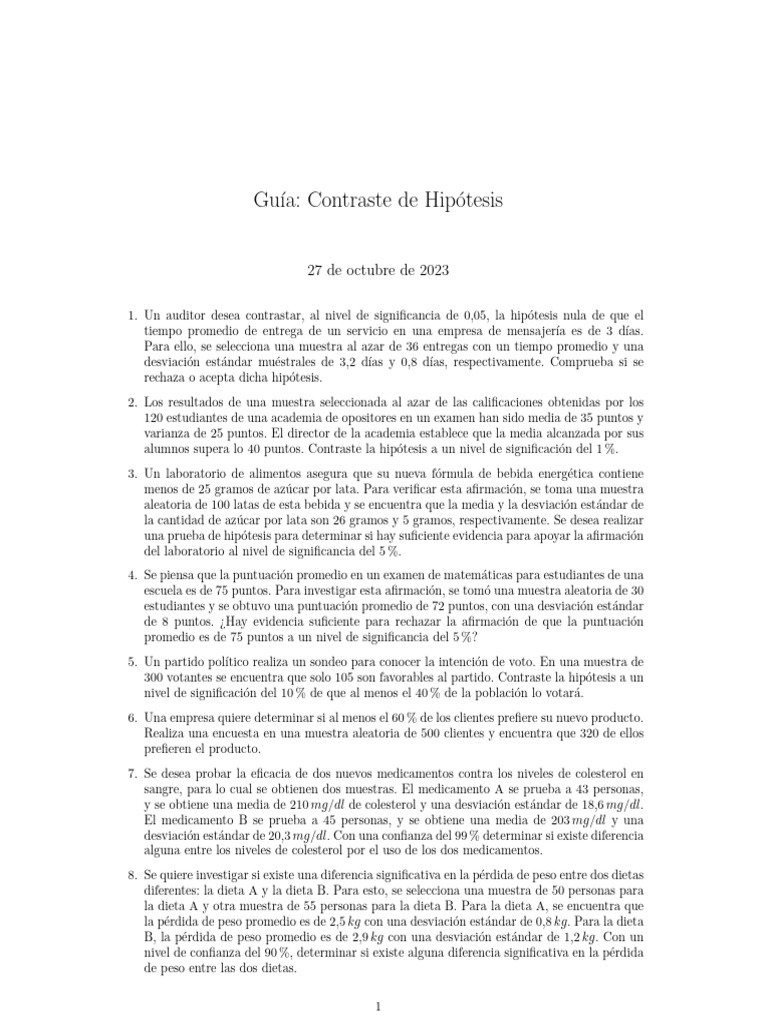 Guía 4 E2 Contraste de Hipótesis | PDF
