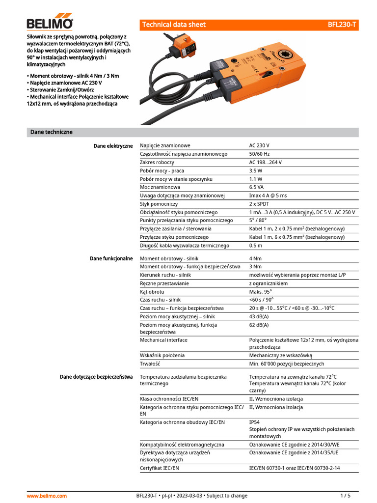 Belimo BFL230-T Datasheet PL-PL | PDF