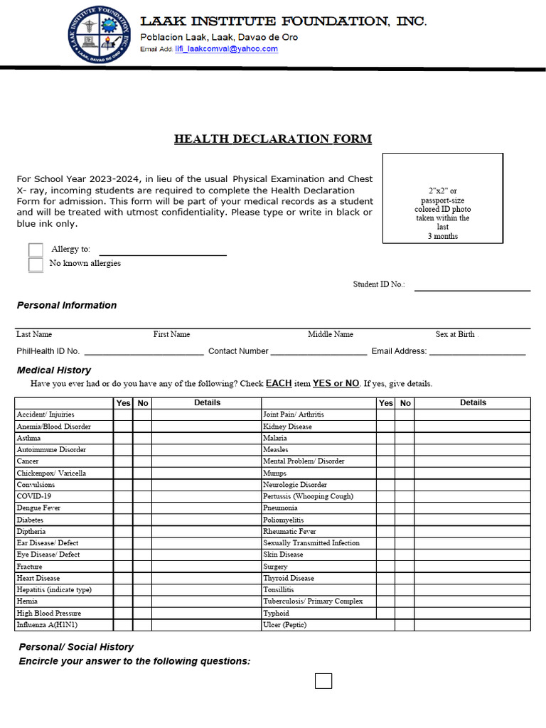 Student Health Declaration Form 2023-2024 | PDF | Informed Consent ...
