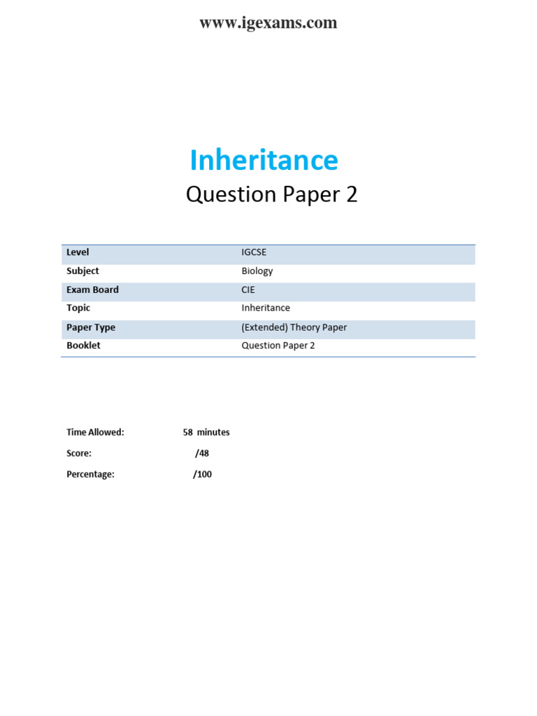 IGCSE Biology Inheritance Past Paper | PDF | Zygosity | Genotype