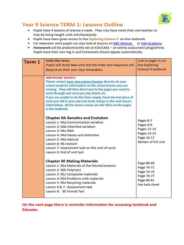 Year 9 Science Term 1 PDF Login Password