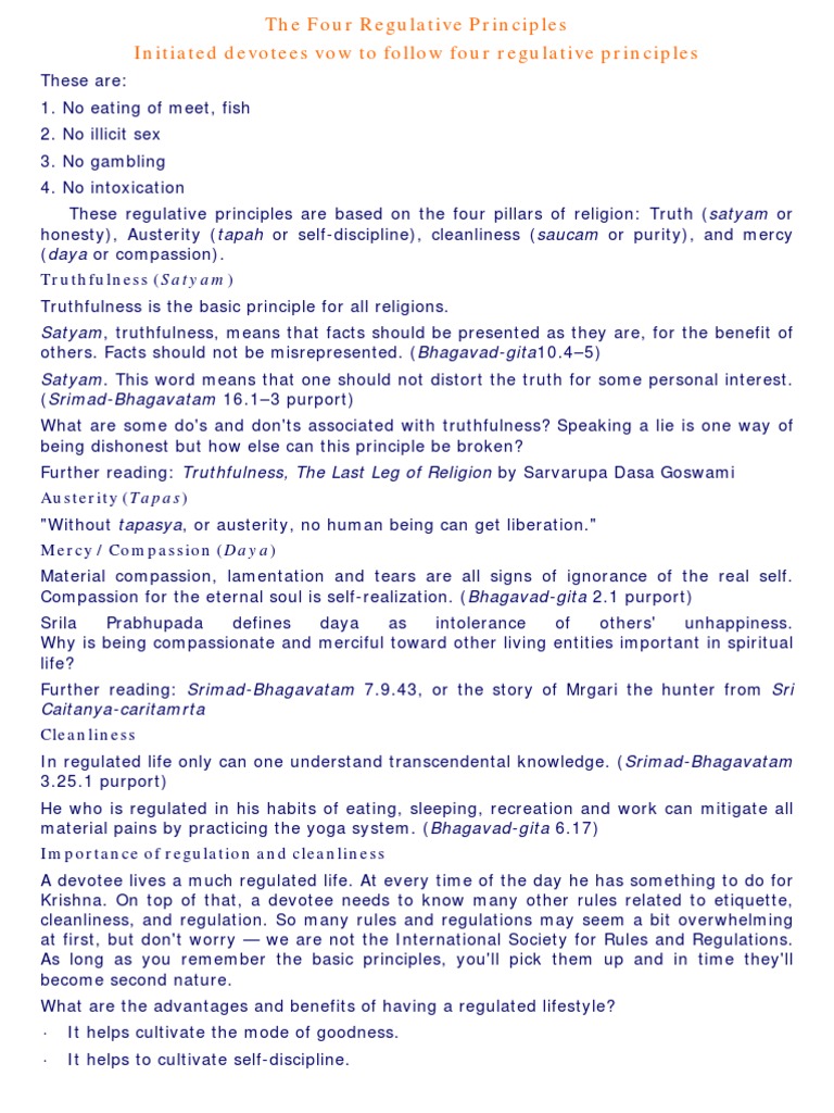 ISKCON's Four Regulative Principles | PDF | Compassion | Religious ...