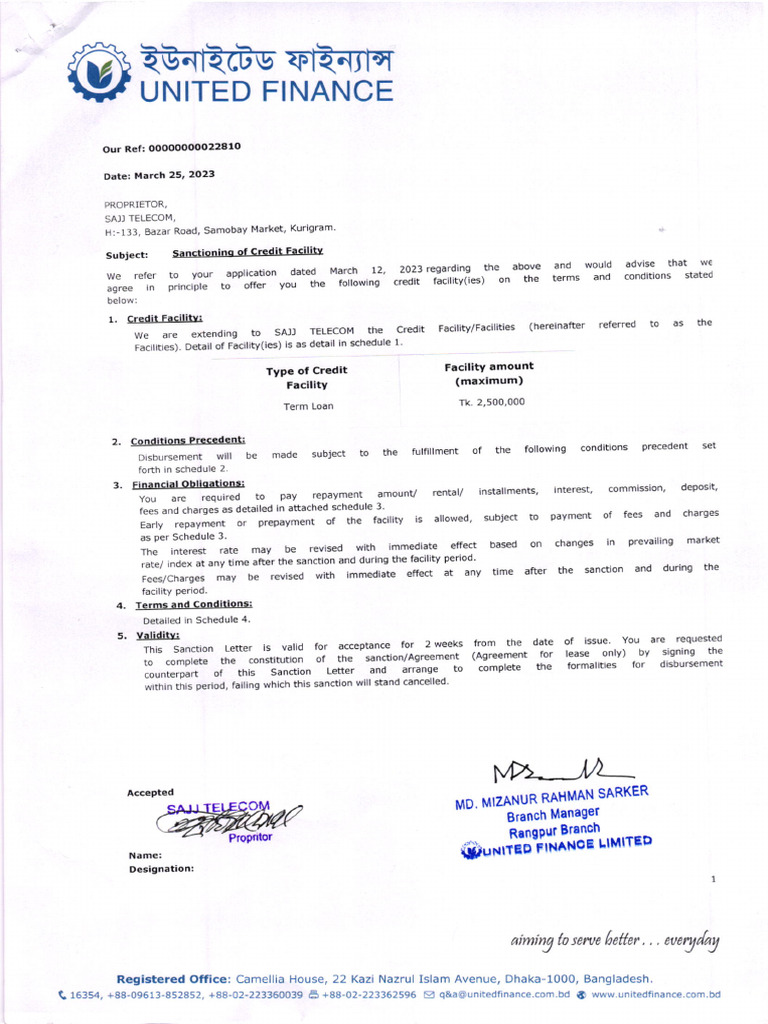 Sanction Letter 1 PDF Value Added Tax Insurance