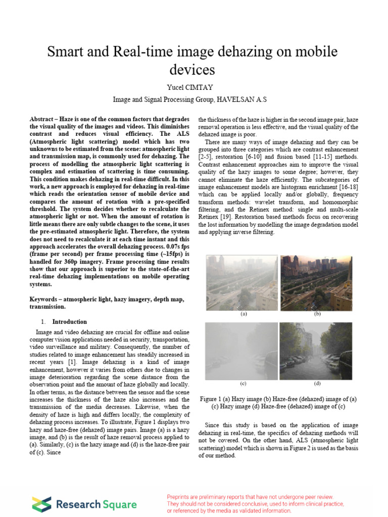Smart and Real Time Image Dehazing On Mobile Devic | PDF | Computer ...