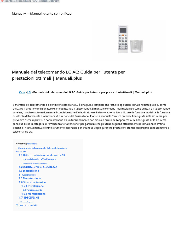 LG Air Conditioner Remote Control Manual - En.it | PDF