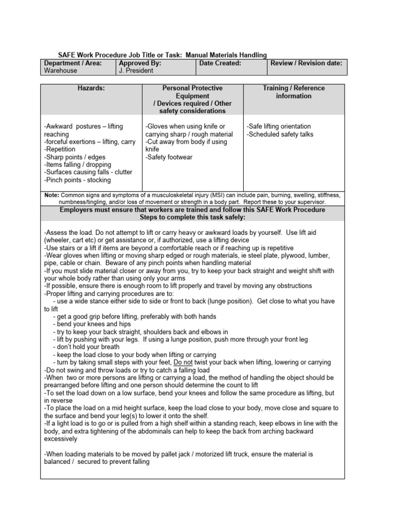 Manual Materials Handling Safety Guide | PDF