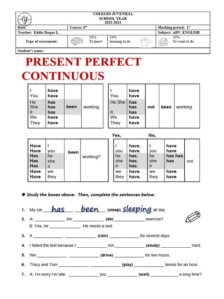 Present Perfect Continuous Exercises | PDF | Language Arts & Discipline