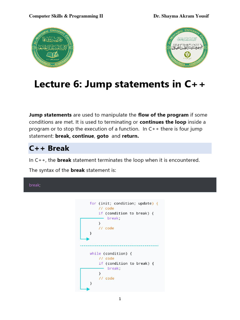 C++ Jump Statements Explained | PDF | Control Flow | Software Engineering
