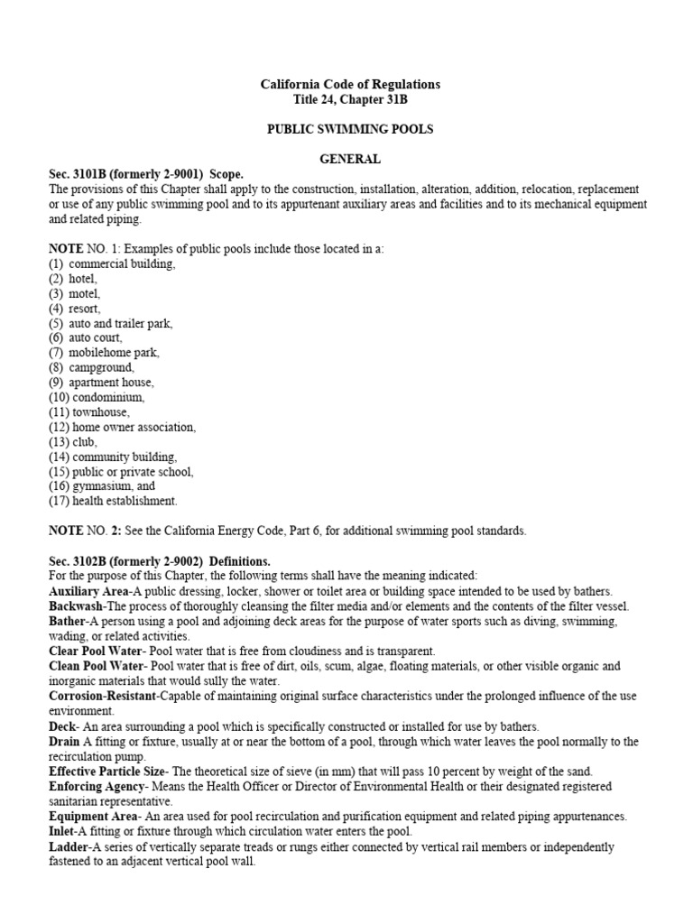 California Public Swimming Pool Regulations | PDF | Filtration | Stairs