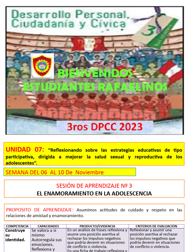 DPCC 3º-Sesion3 - Unidad 7 Del 06 Al 10 Nov | PDF | Amor | Violencia