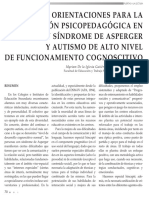 Orientaciones para La Intervención Psicopedagógica en Niños Con Síndrome de Asperger Y Autismo de Alto Nivel de Funcionamiento Cognoscitivo