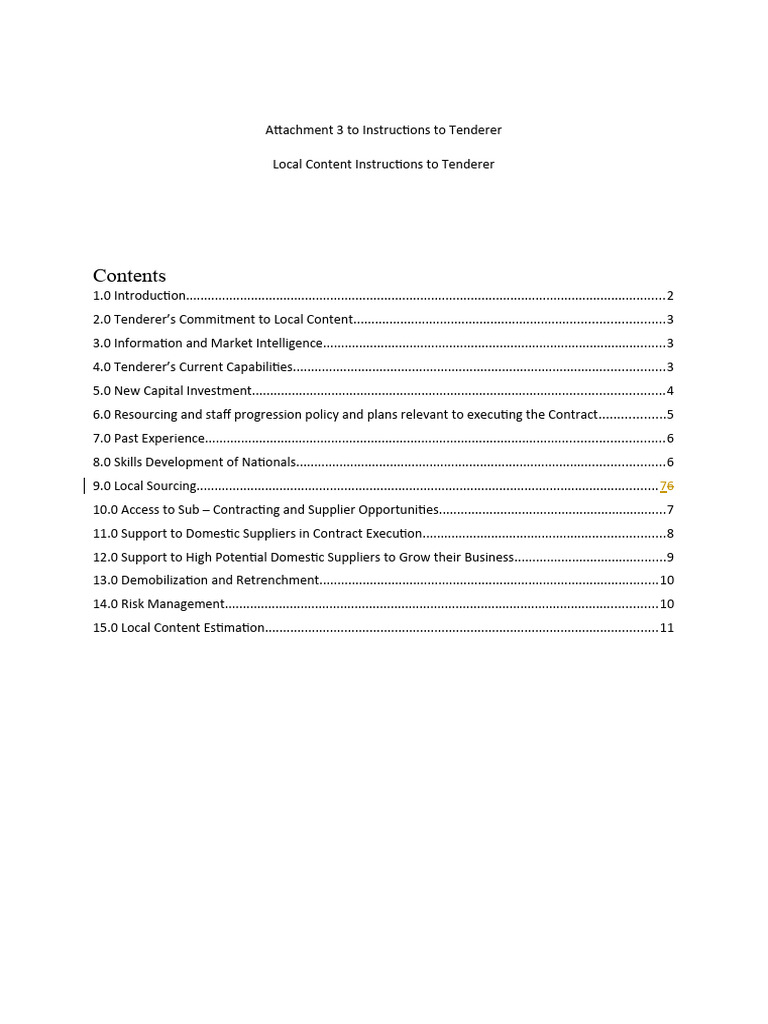 Local Content Tender Instructions | PDF | Supply Chain | Risk