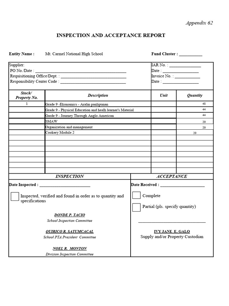 Inspection of Acceptance Report PDF