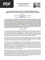 Electromagnetically Evaluated Distributions of Current and Magnetic Field in Building Hit by Lightning