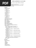 Simple Arithmetic Calculator Aim: Algorithm