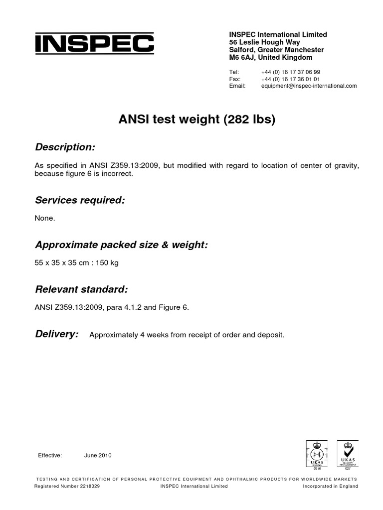 Ansi test weight 282 lbs for web download free pdf mass
