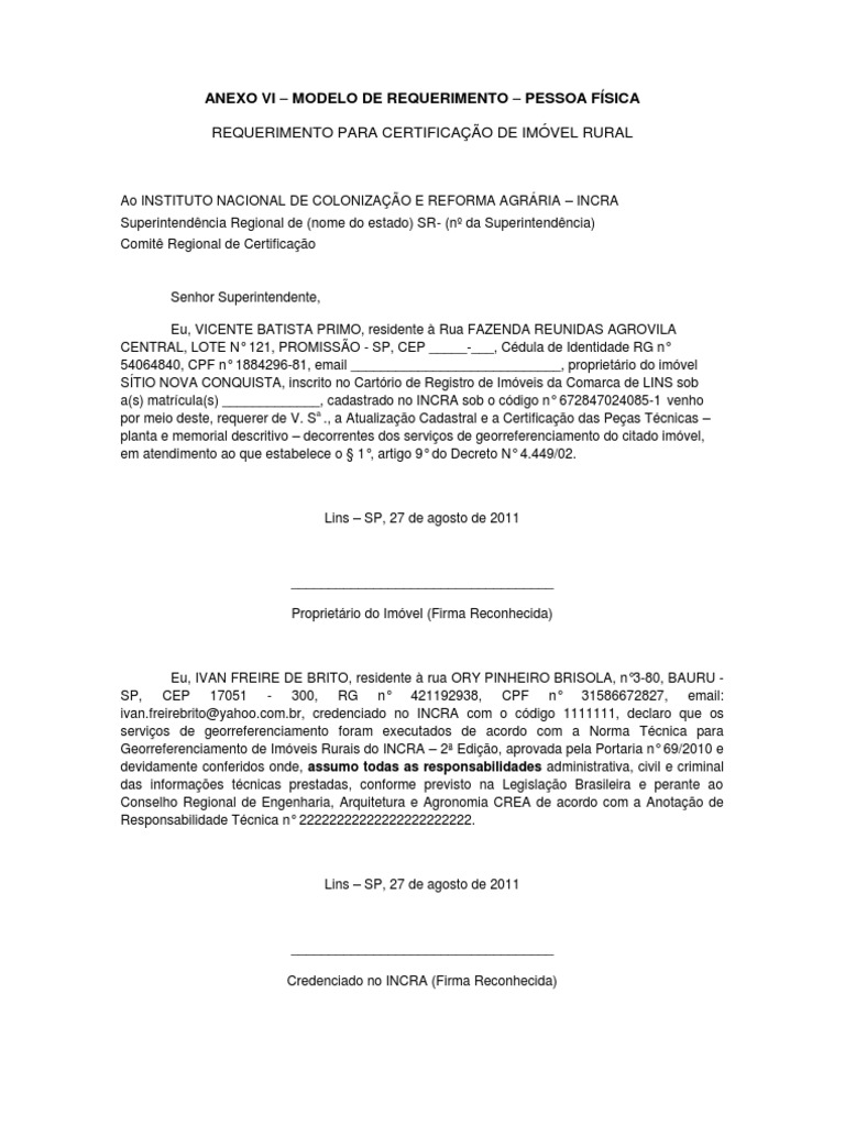 Anexo Vi Modelo de Requerimento Pessoa