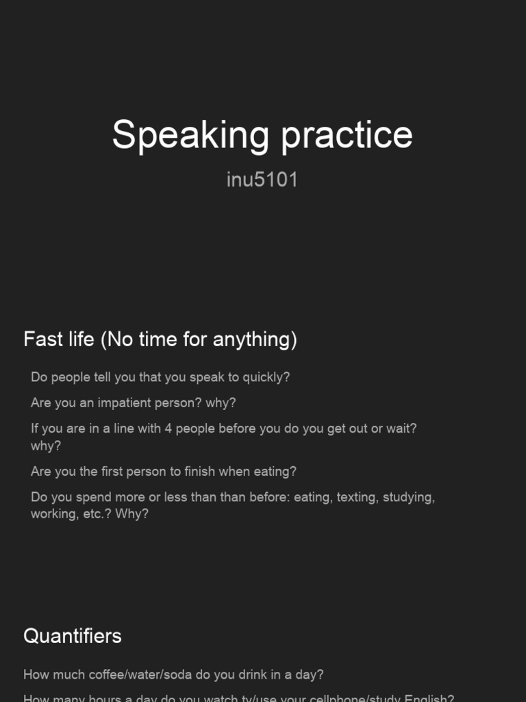 Speaking Practice Questions and Topics | PDF
