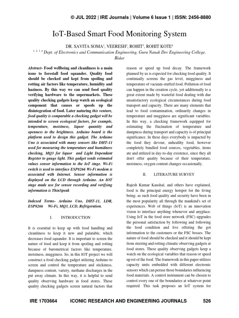 Iot-Based Smart Food Monitoring System: © Jul 2022 - Ire Journals ...