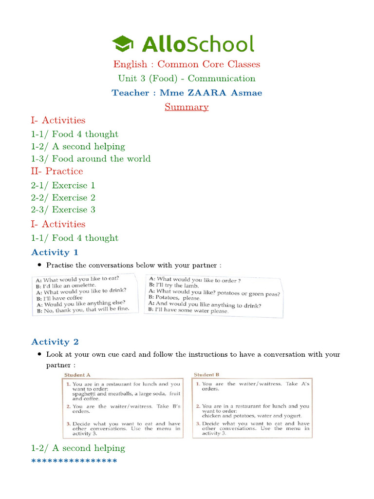 Unit 3 Food Communication 4 | PDF