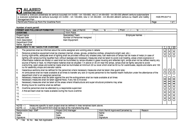 Bucharest Bypass Overtime Safety Plan | PDF | Safety | Occupational ...