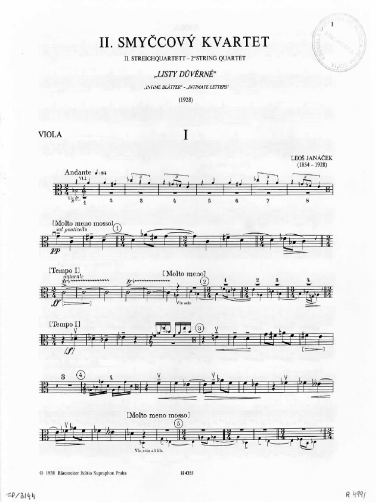 Janacek Intimate Letters Viola | PDF