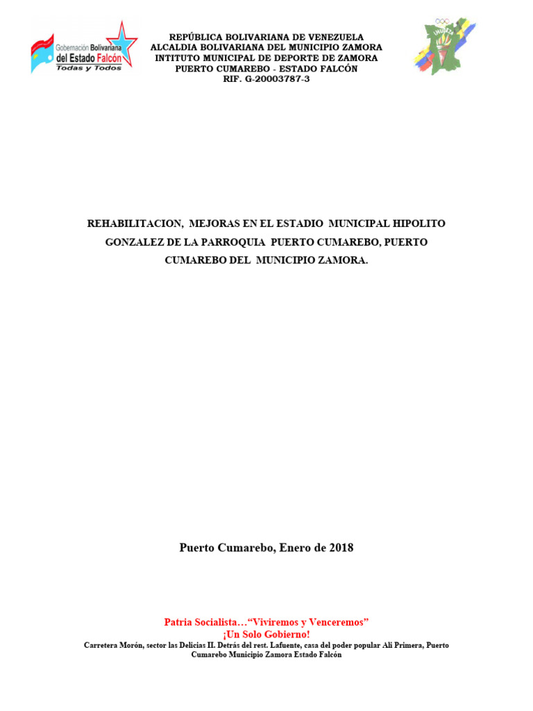 Rehabiltacion y mejoras en elestadio municipal hipolito gonzalez pdf