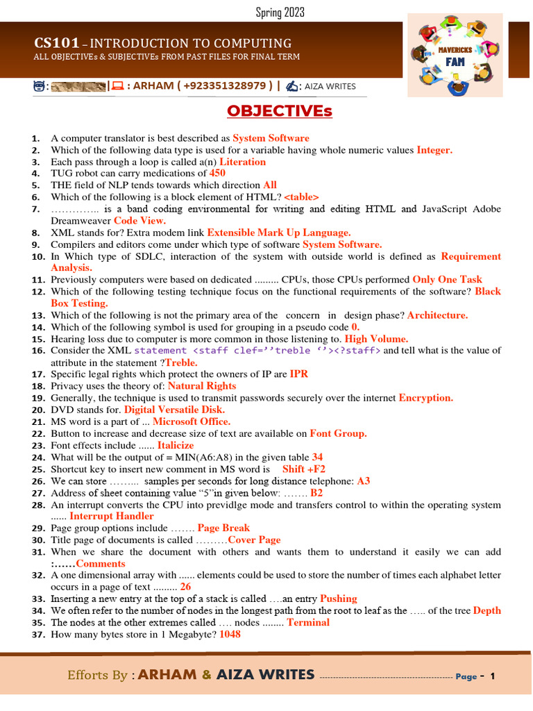 CS101 FINAL TERM BY ARHAM - DWNLD From | PDF | Xml | Ellipsis