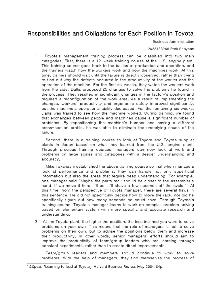 Toyota Management Training Responsibilities | PDF | Toyota | Cognition
