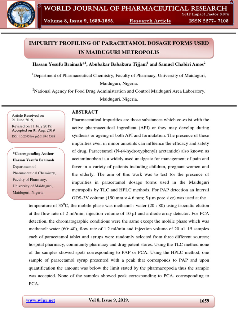 Impurity Profiling of Paracetamol Dosage Forms Used in Maiduguri