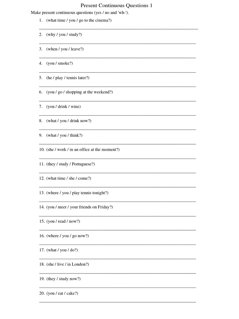 Present Continuous Form WH and YesNo Questions 1 PDF