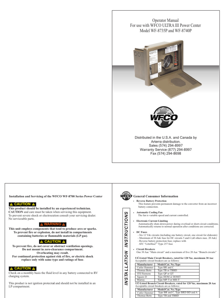 WFCO WF8735P Power Converter OperatorManual PDF Fuse (Electrical