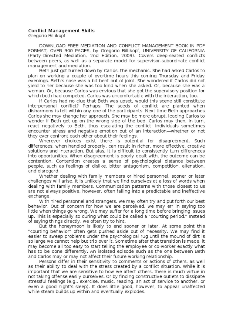 Conflict Management Skills Overview | PDF | Mediation | Negotiation