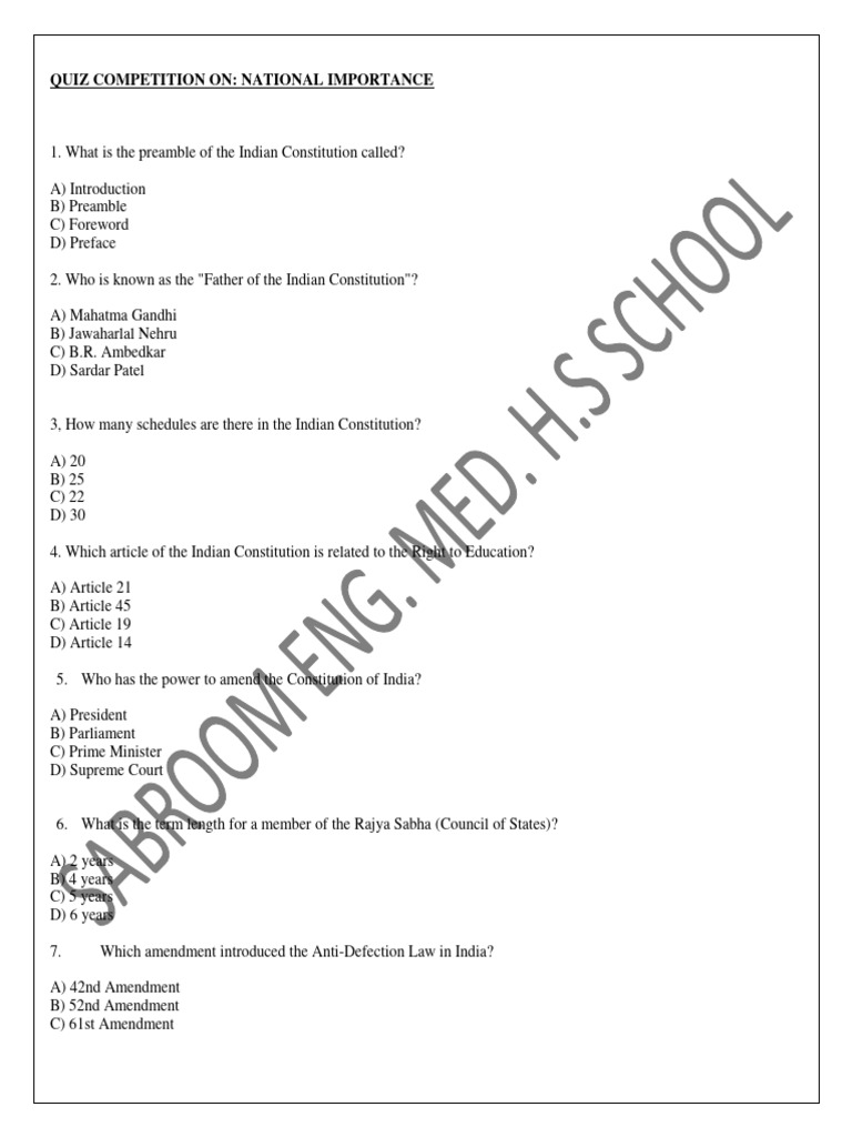 Quiz Competition On National Importance PDF Health Care Habeas Corpus