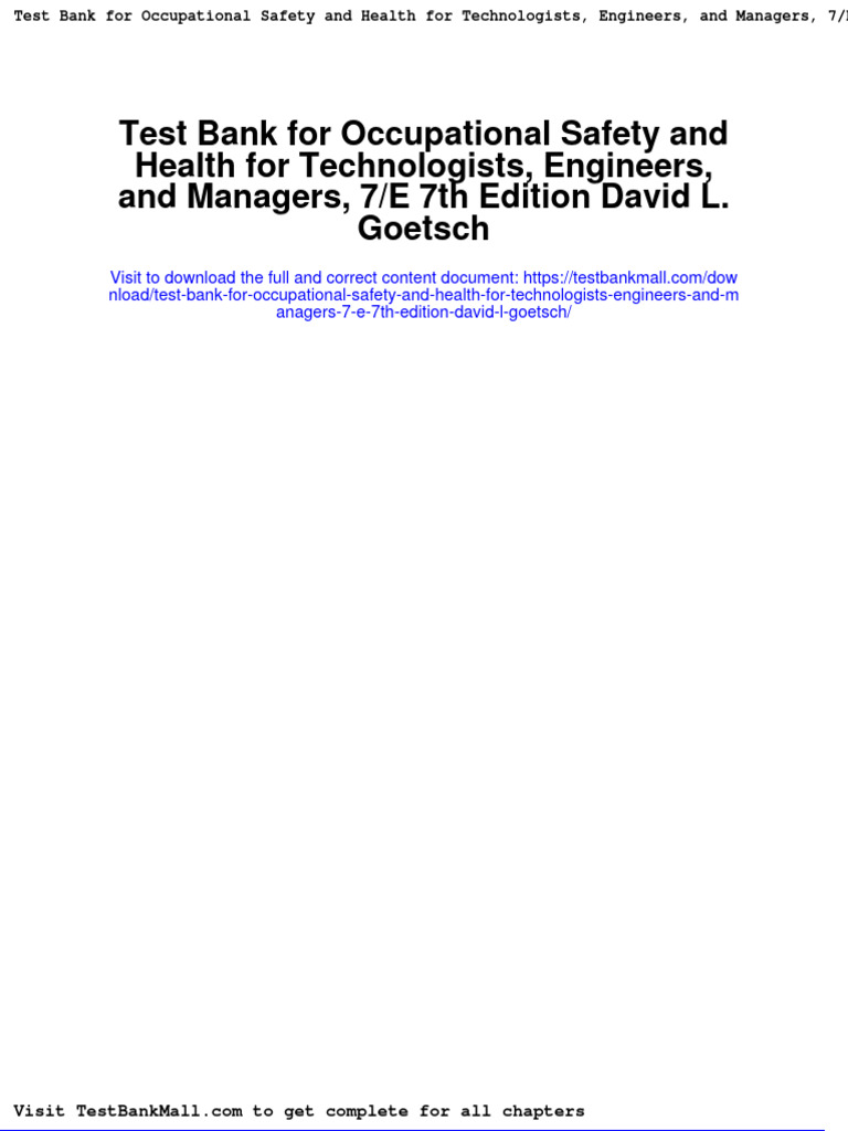 Test Bank For Occupational Safety and Health For Technologists