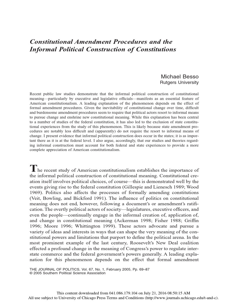 Constitutional Amendment Procedures And The Informal Political