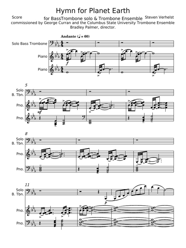 バストロンボーン　楽譜　Hymn for Planet Earth Hymn For Planet Earth - Steven Verhelst | PDF | Musical